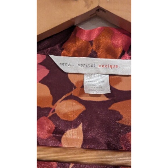 Cacique Sexy Sensual Floral Print Shirt Plus Size Button Down Red Orange - Picture 3 of 5